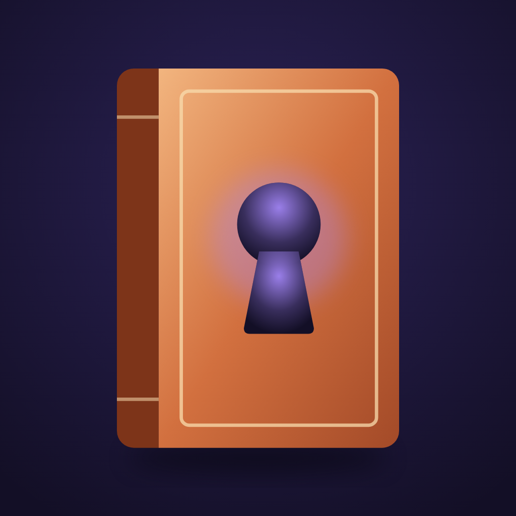Arcanum Reader icon: a copper book with a glowing keyhole